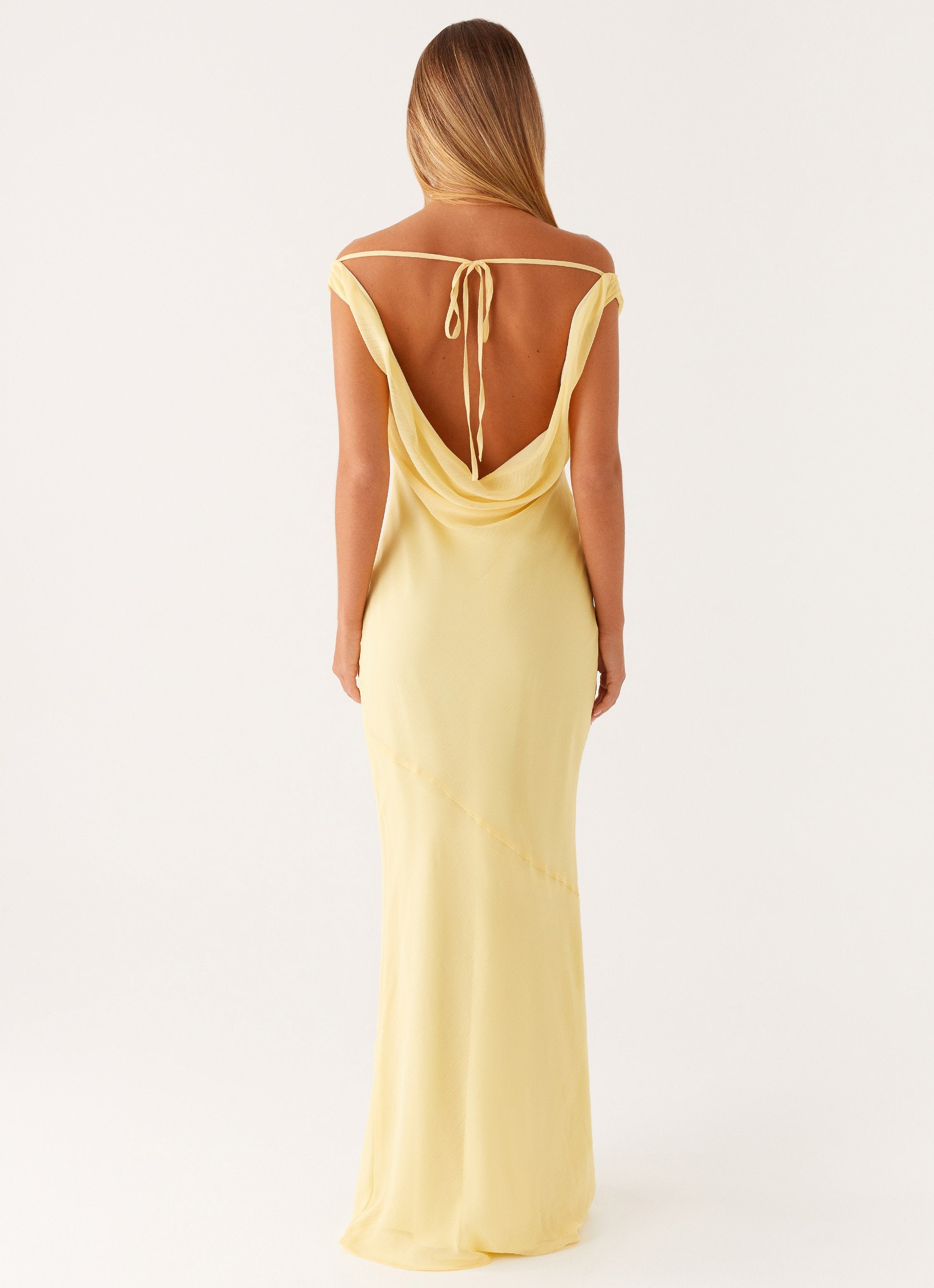Brittany Chiffon Maxi Dress - Pastel Yellow Peppermayo Canada Brittany Chiffon Maxi Dress - Pastel Yellow Peppermayo Canada