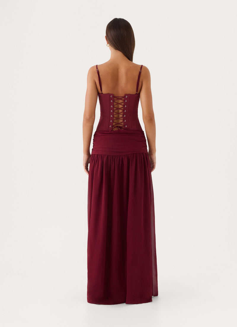Clemsie Bustier Maxi Dress - Burgundy
