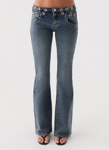Carson Low Rise Eyelet Jeans - Blue Wash
