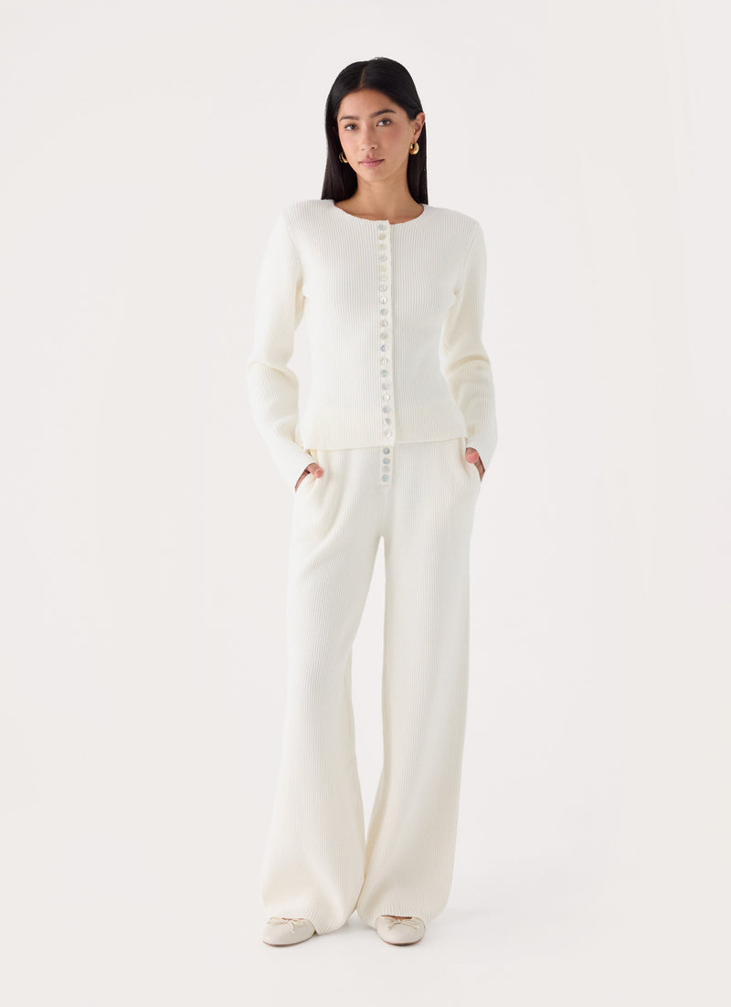 Cauaria Button Low Rise Knit Pants - Ivory