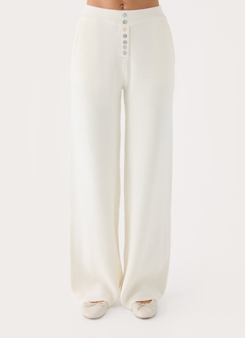 Cauaria Button Low Rise Knit Pants - Ivory