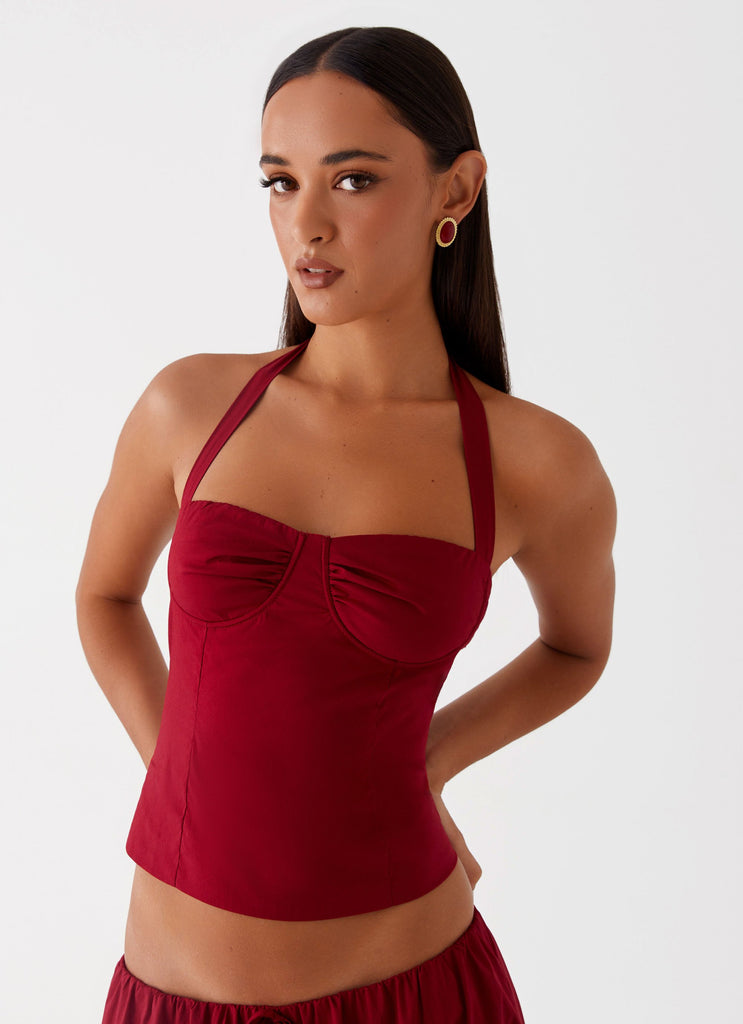 Cheryl Bustier Halter Top - Cherry Red