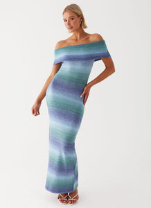 Womens Clarity Knit Maxi Dress in the colour Blue Ombre in front of a light grey background