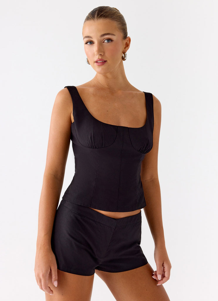 Coastline Cotton Bustier Top - Black