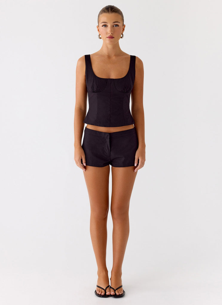 Coastline Cotton Mini Shorts - Black