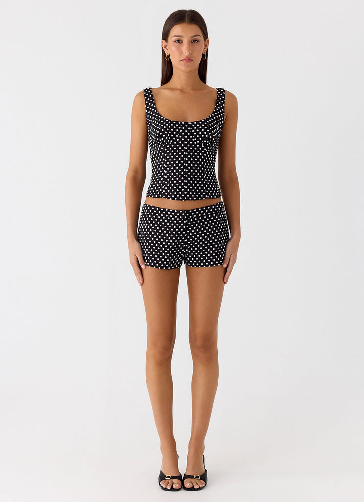 Coastline Cotton Micro Mini Shorts - Black Polkadot