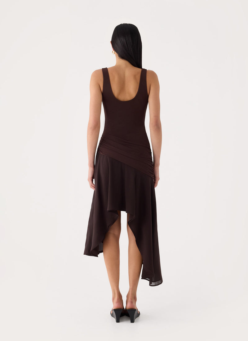Concetta Contrast Midi Dress - Chocolate