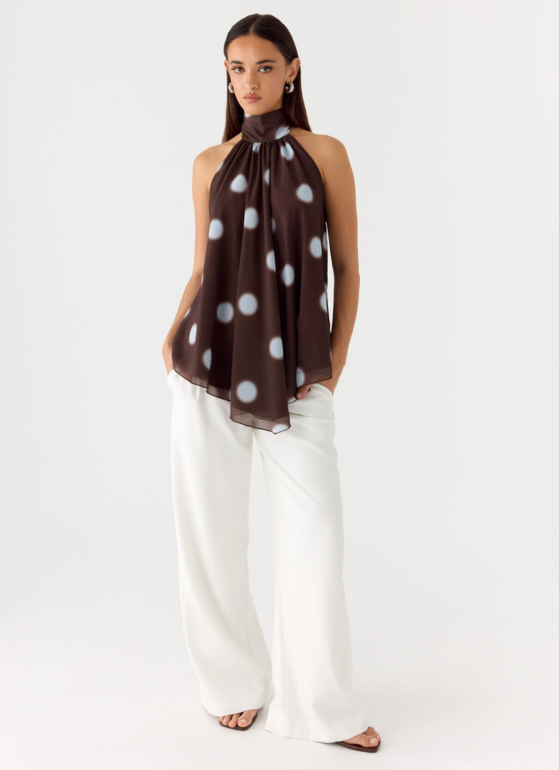 Corrida Backless Top - Chocolate Blue Dot