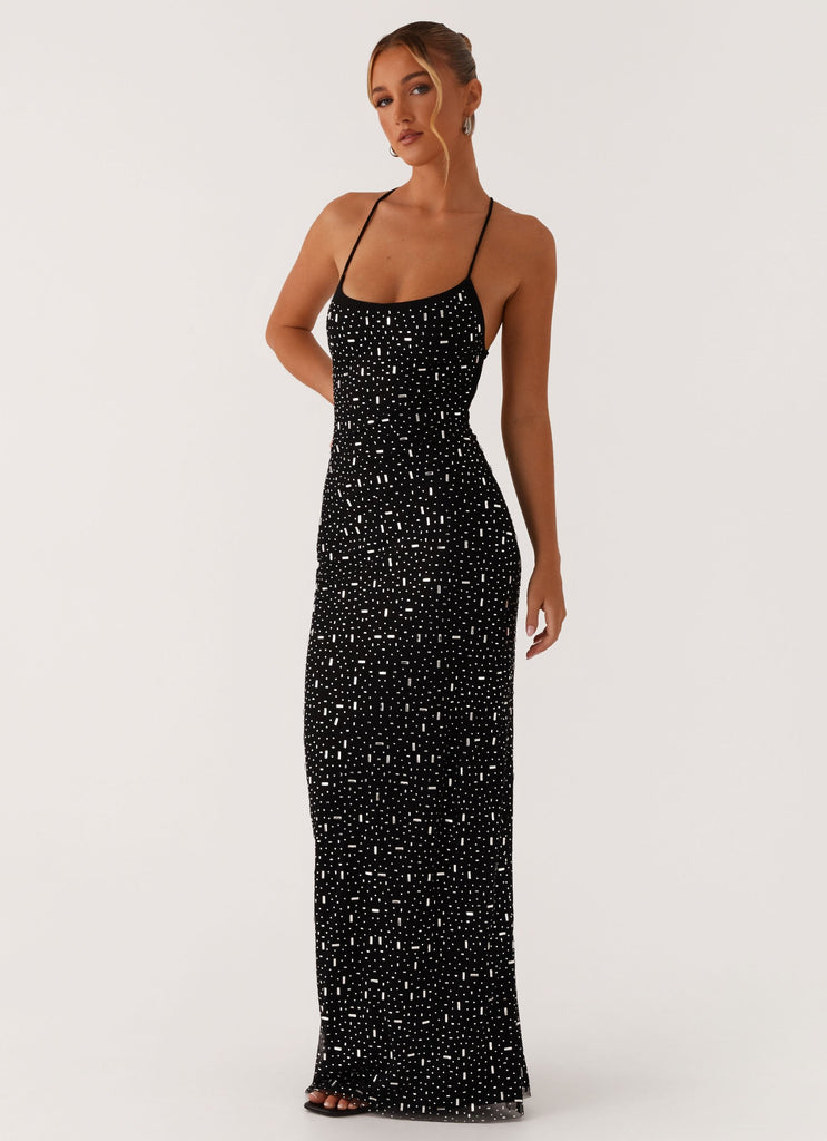 Cressida Rhinestone Mesh Maxi Dress - Black