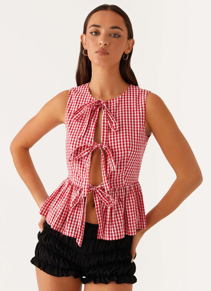 Cyrene Tie Top - Red Gingham – Peppermayo Canada