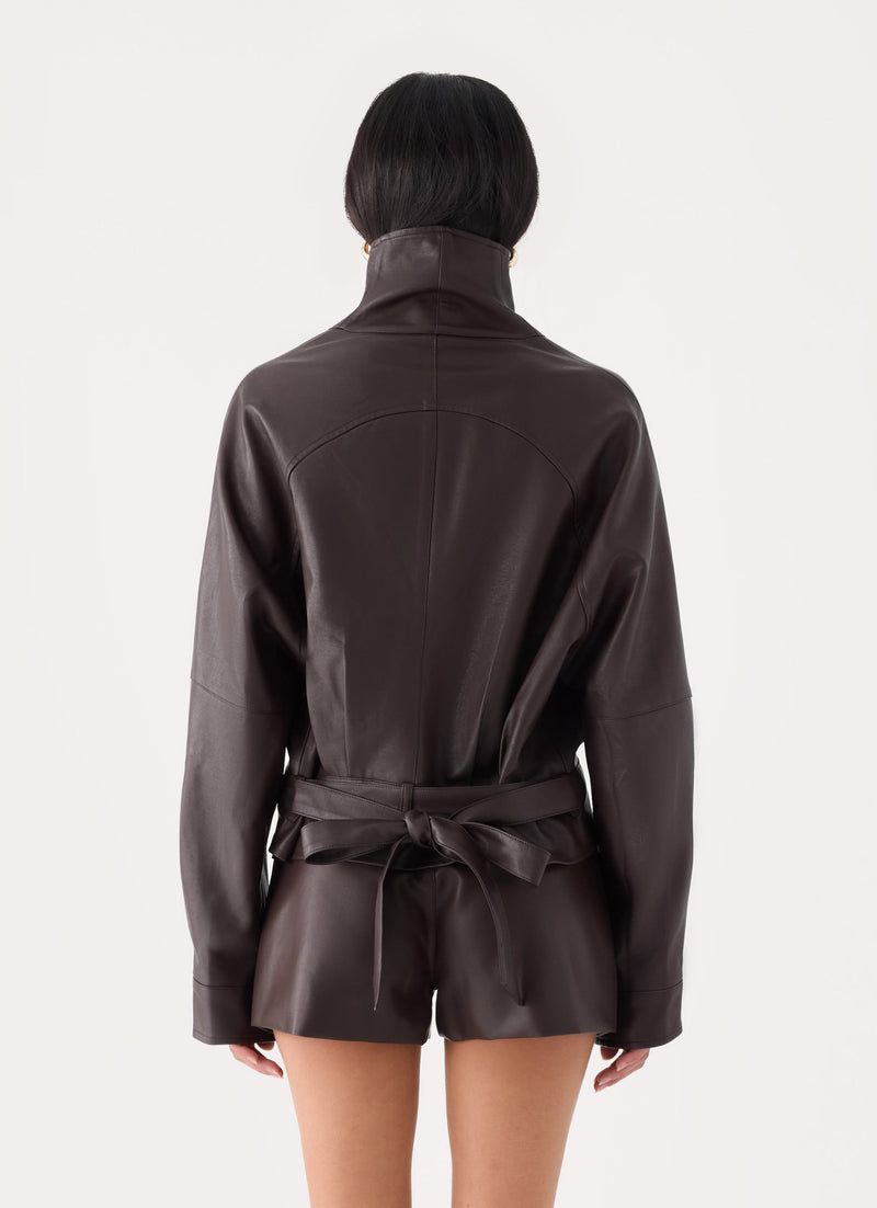 Deliana Oversized PU Jacket - Chocolate