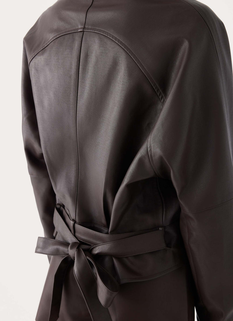 Deliana Oversized PU Jacket - Chocolate
