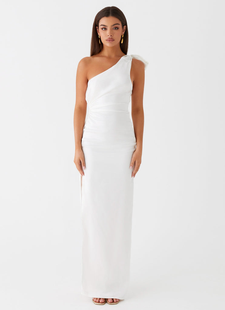 Womens Delilah Maxi Dress in the colour White in front of a light grey background