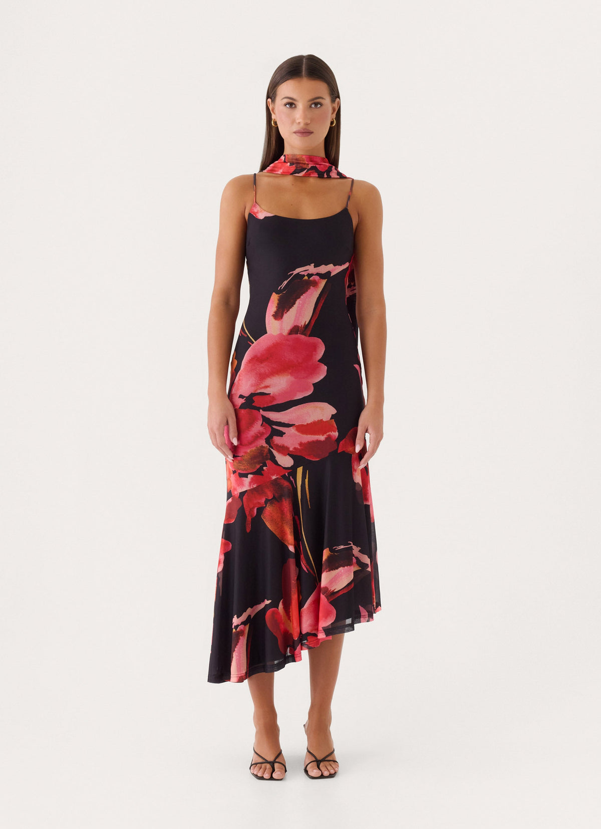 Demitra Midi Dress - Black Floral Print