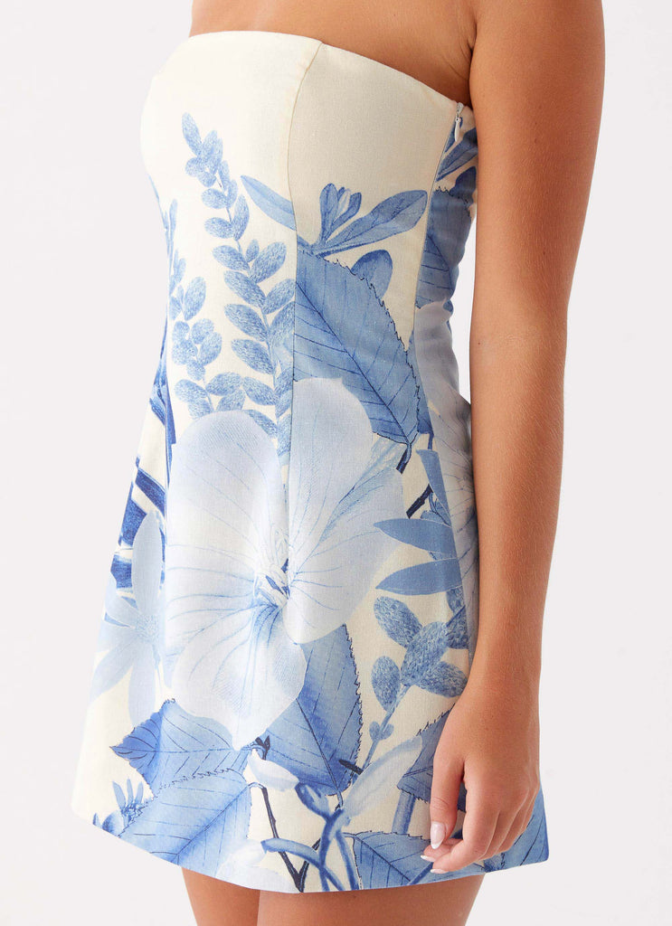 Denby Strapless Mini Dress - Blue Floral Print