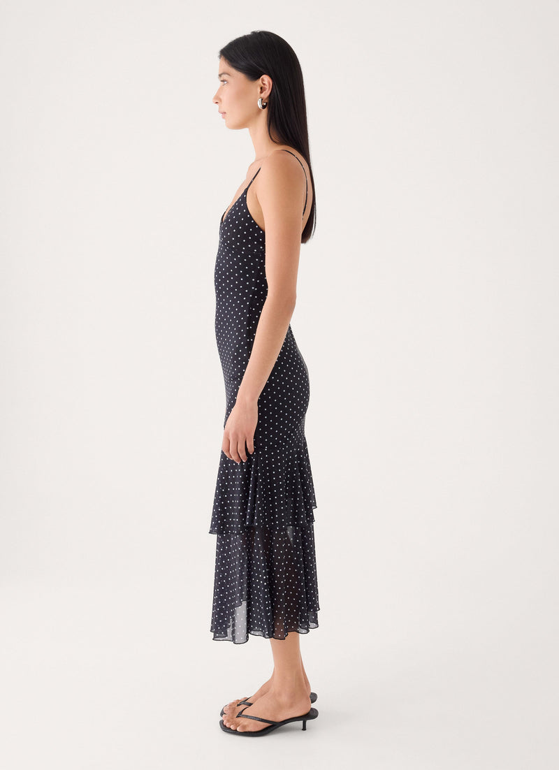 Dolores Midi Dress - Black Polka Dot