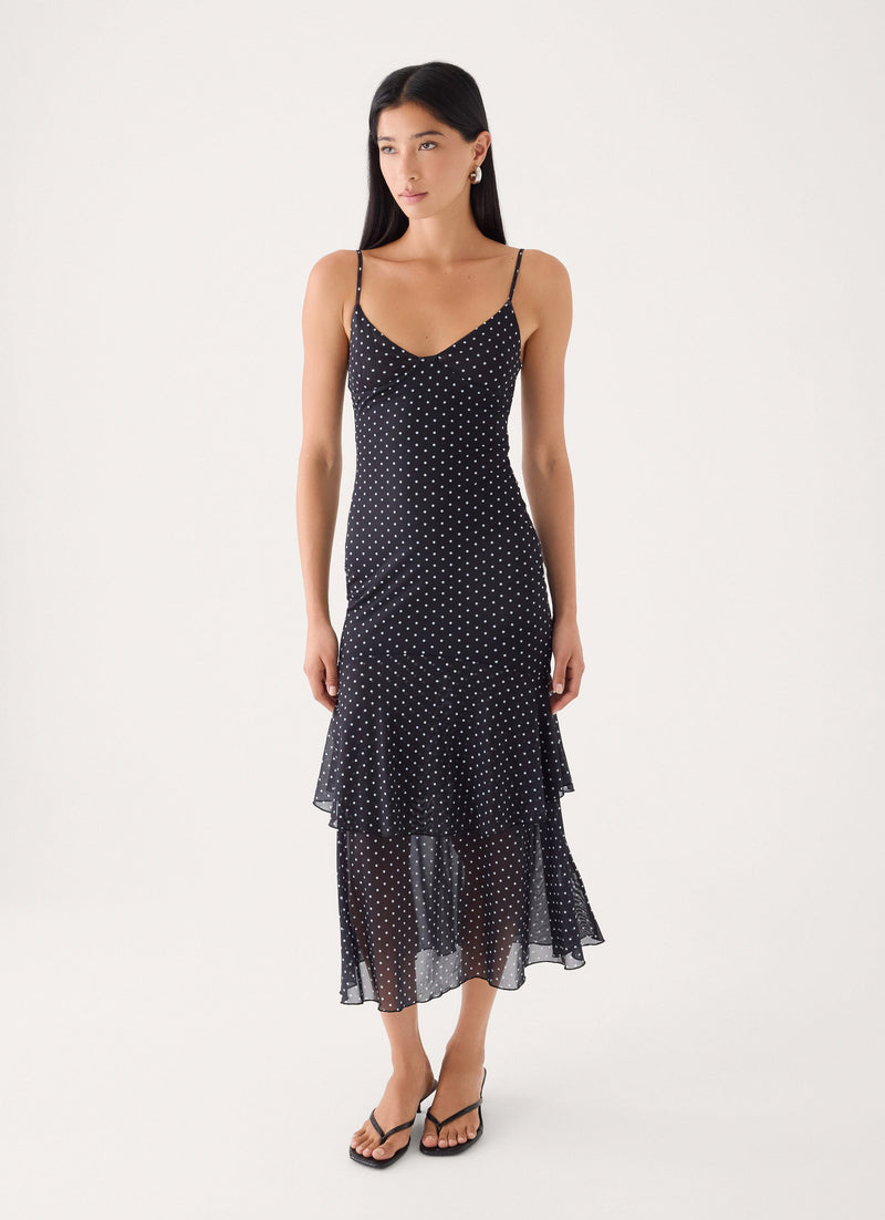 Dolores Midi Dress - Black Polka Dot