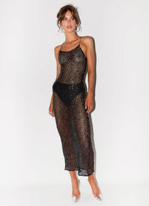 Womens One Moment Sequin Maxi Dress in the colour Black in front of a light grey background