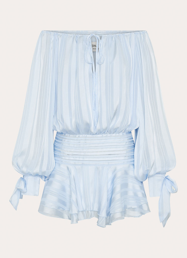 Eira Balloon Sleeve Mini Dress - Baby Blue