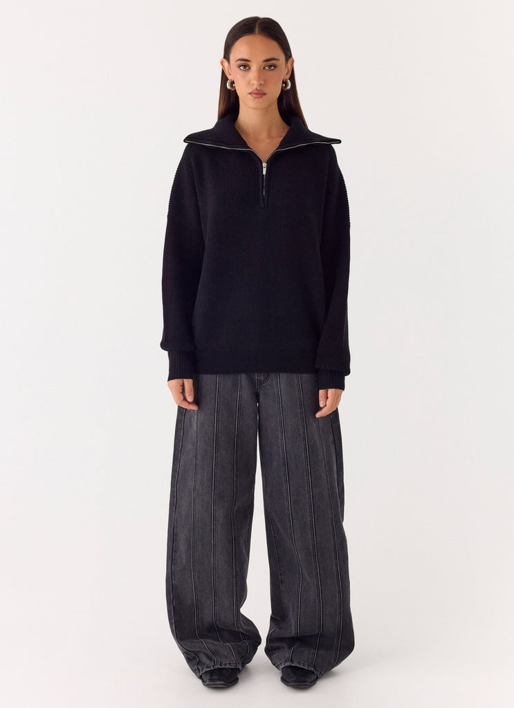 Eirena Quarter Zip Knit Sweater - Black