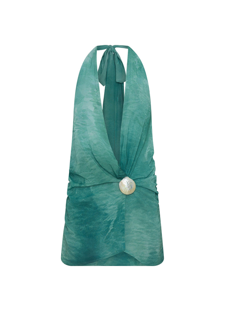 Eleanora Plunge Scarf Mini Dress - Green Tie Dye