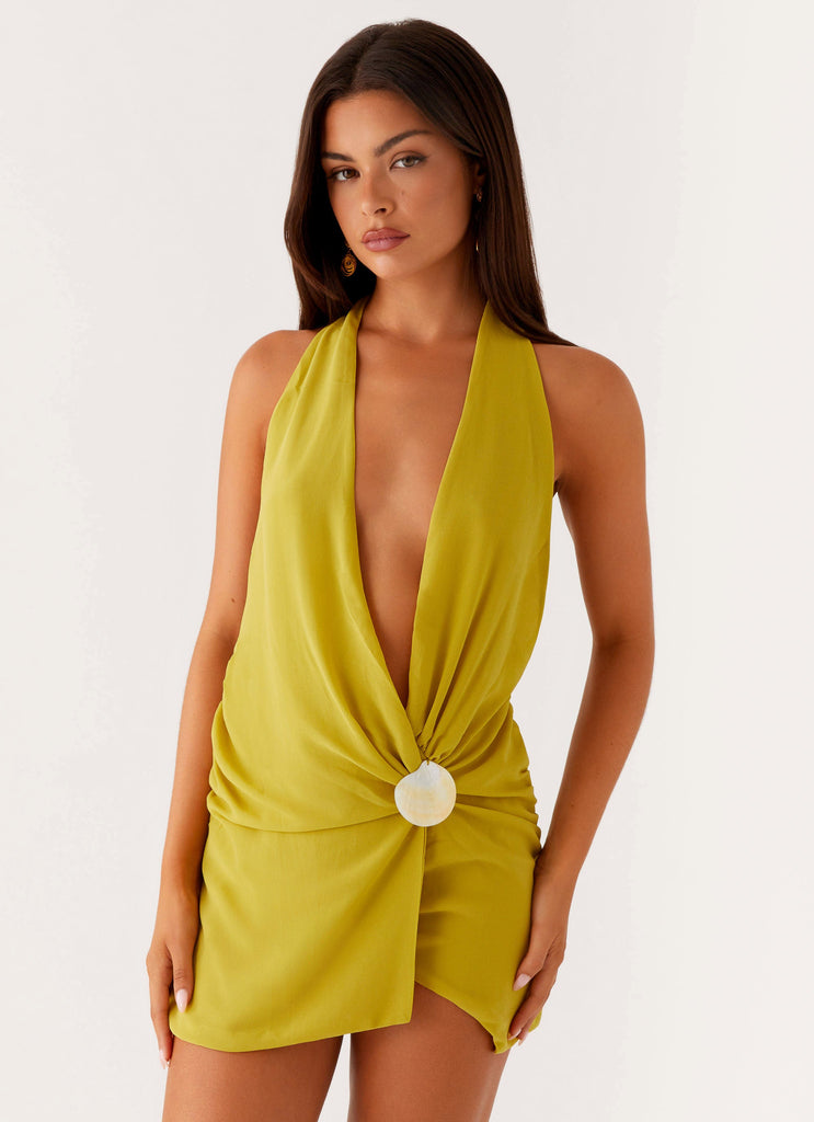 Eleanora Plunge Scarf Mini Dress - Lime