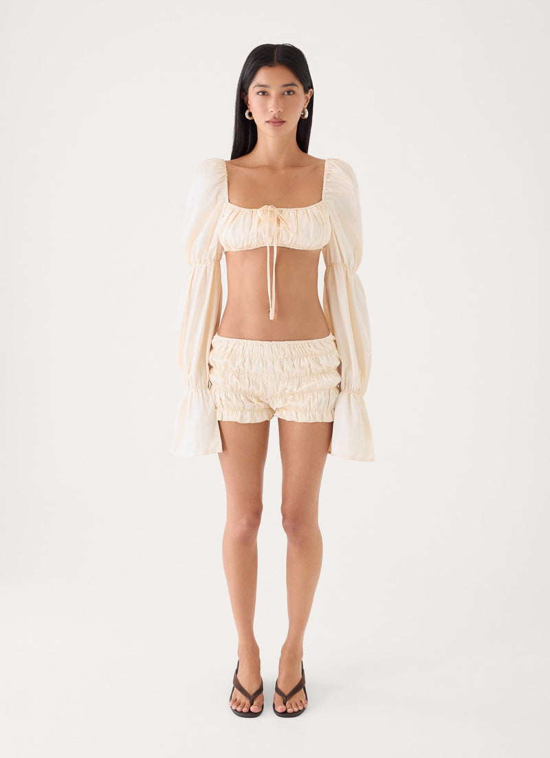 Elique Satin Long Sleeve Top - Cream
