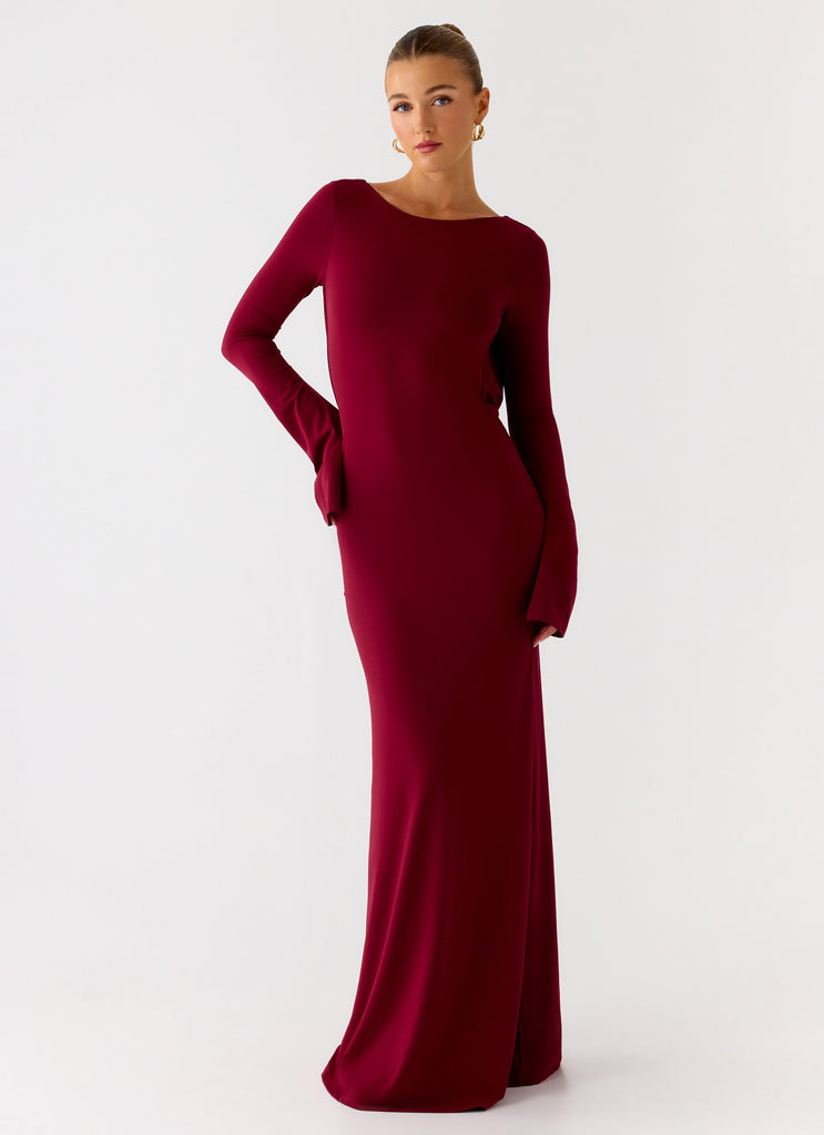 Elmont Long Sleeve Maxi Dress - Dark Cherry Peppermayo Canada Elmont Long Sleeve Maxi Dress - Dark Cherry Peppermayo Canada