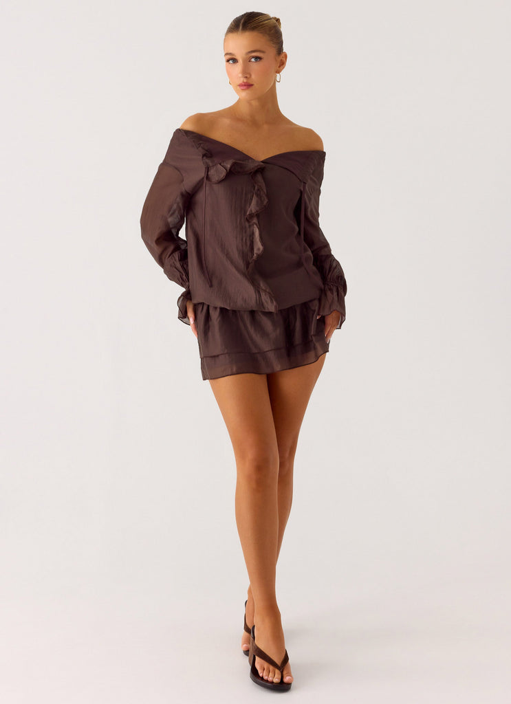 Elris Drop Waist Mini Dress - Cool Chocolate