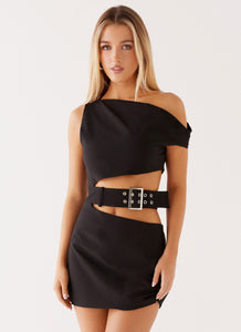 Elvira Belt Mini Dress - Black