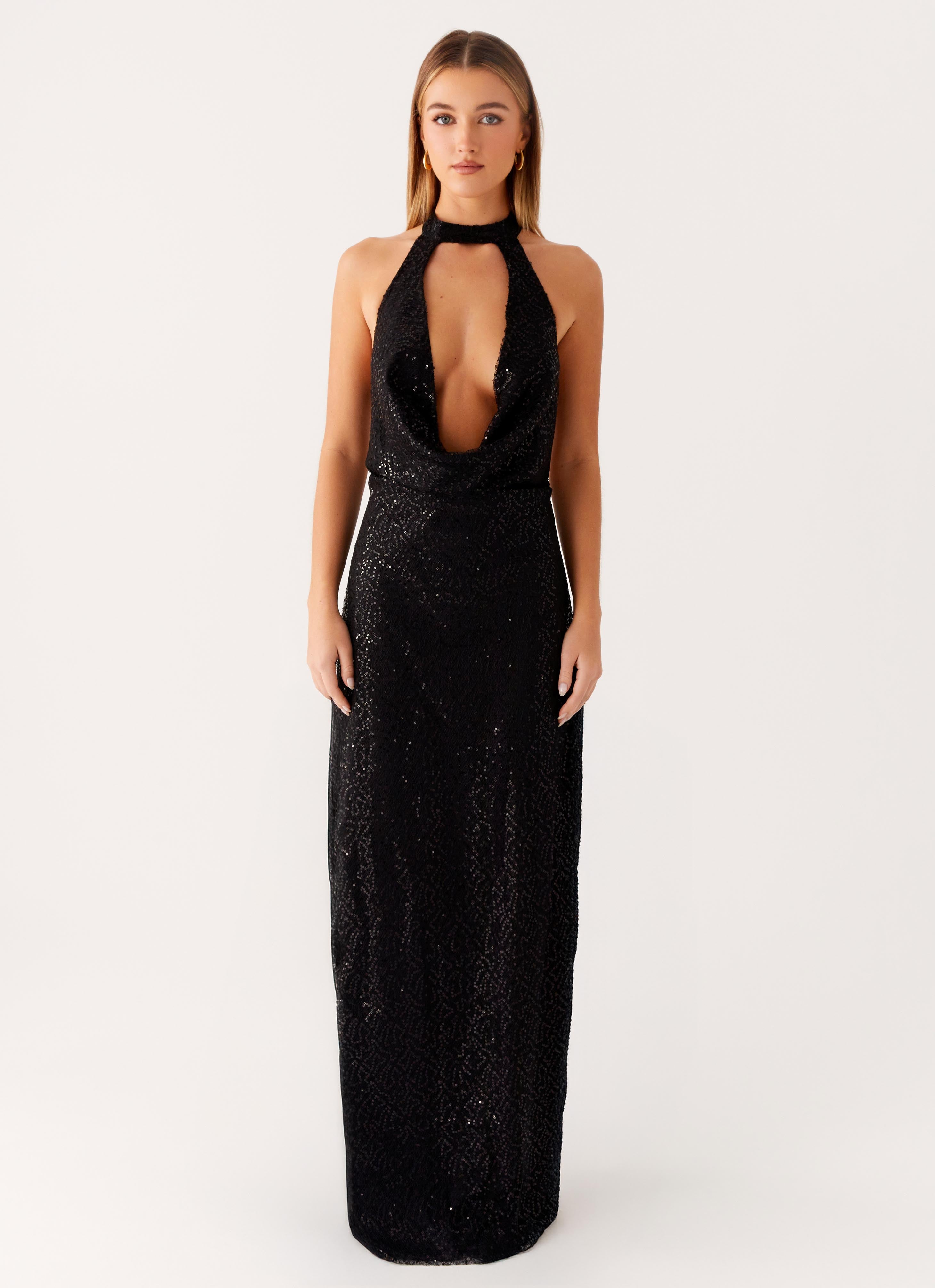 パーティードレス Salma All Over Sequin Deep V-neck Dress WJB6W112-1O6 BCBGMAXAZRIA Salma All Over Sequin Deep V-neck Dress