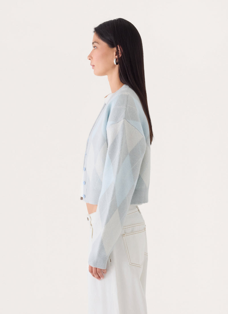 Evelina Knit Cardigan - Grey Argyle