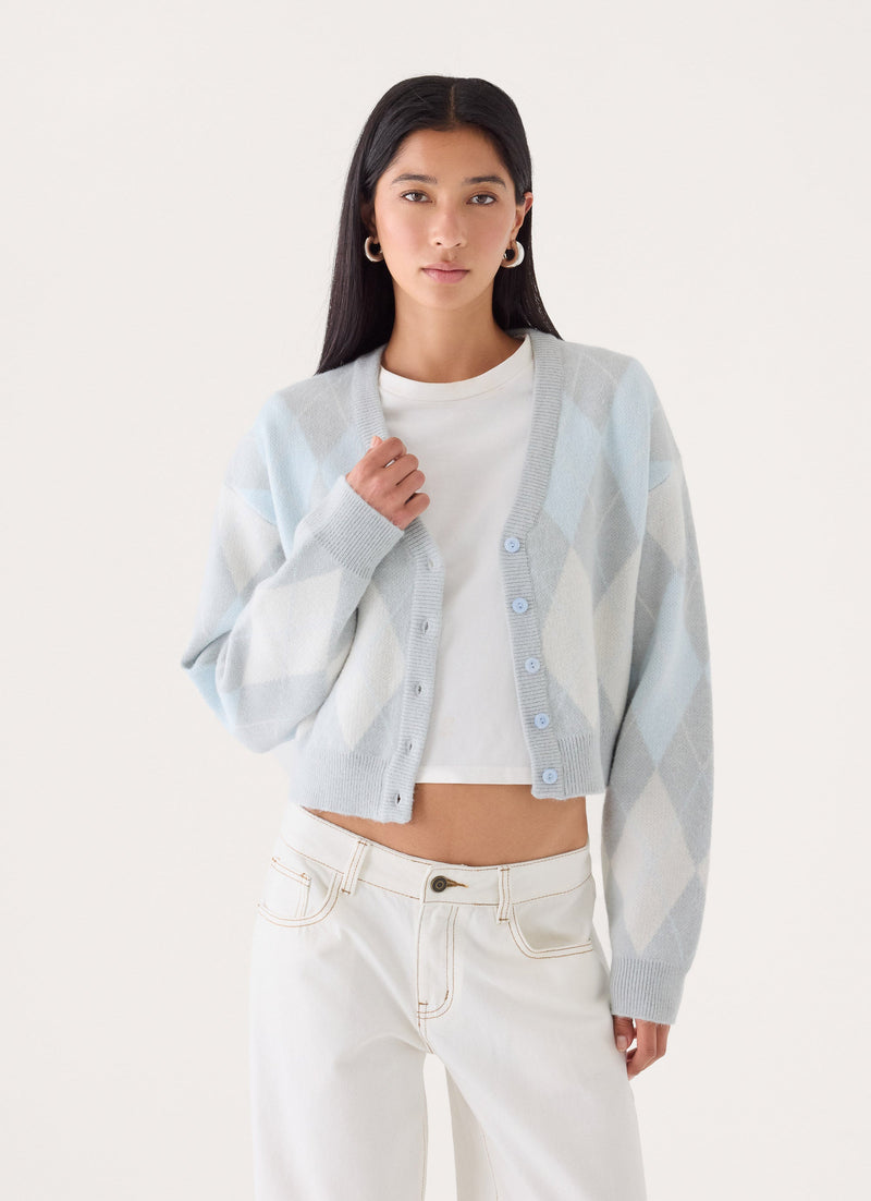 Evelina Knit Cardigan - Grey Argyle