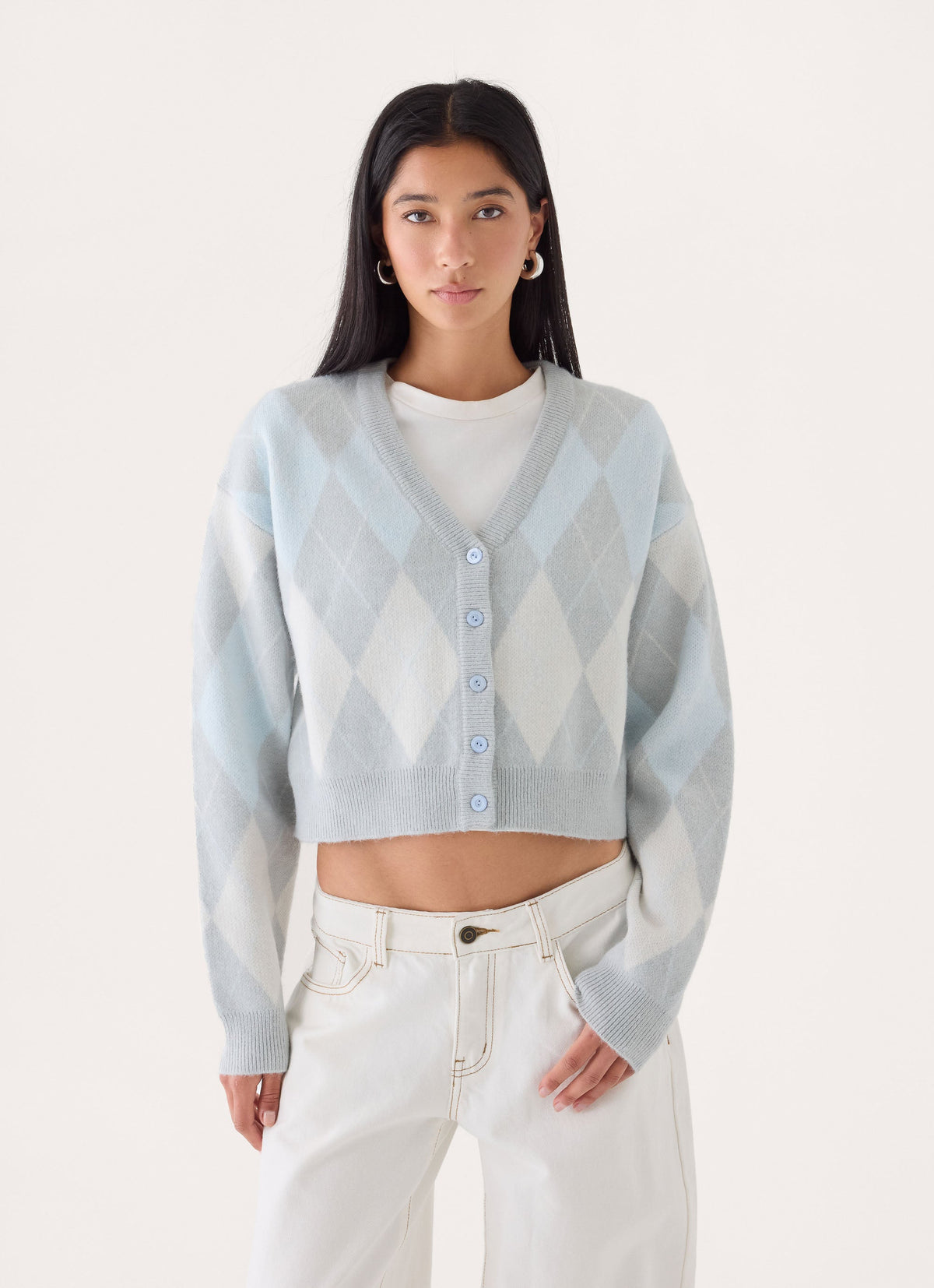Evelina Knit Cardigan - Grey Argyle