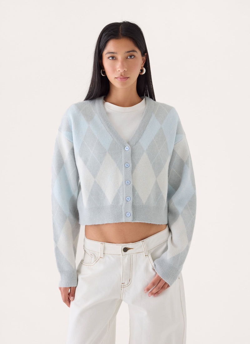 Evelina Knit Cardigan - Grey Argyle