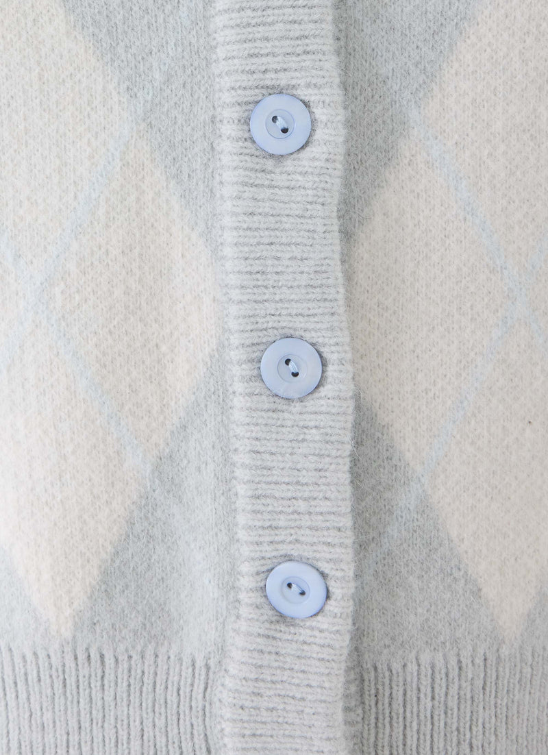 Evelina Knit Cardigan - Grey Argyle
