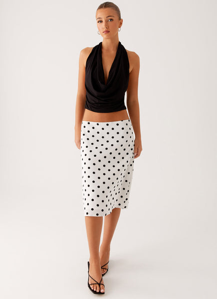 Evoke Chiffon Midi Skirt - White Polka Dot – Peppermayo Canada