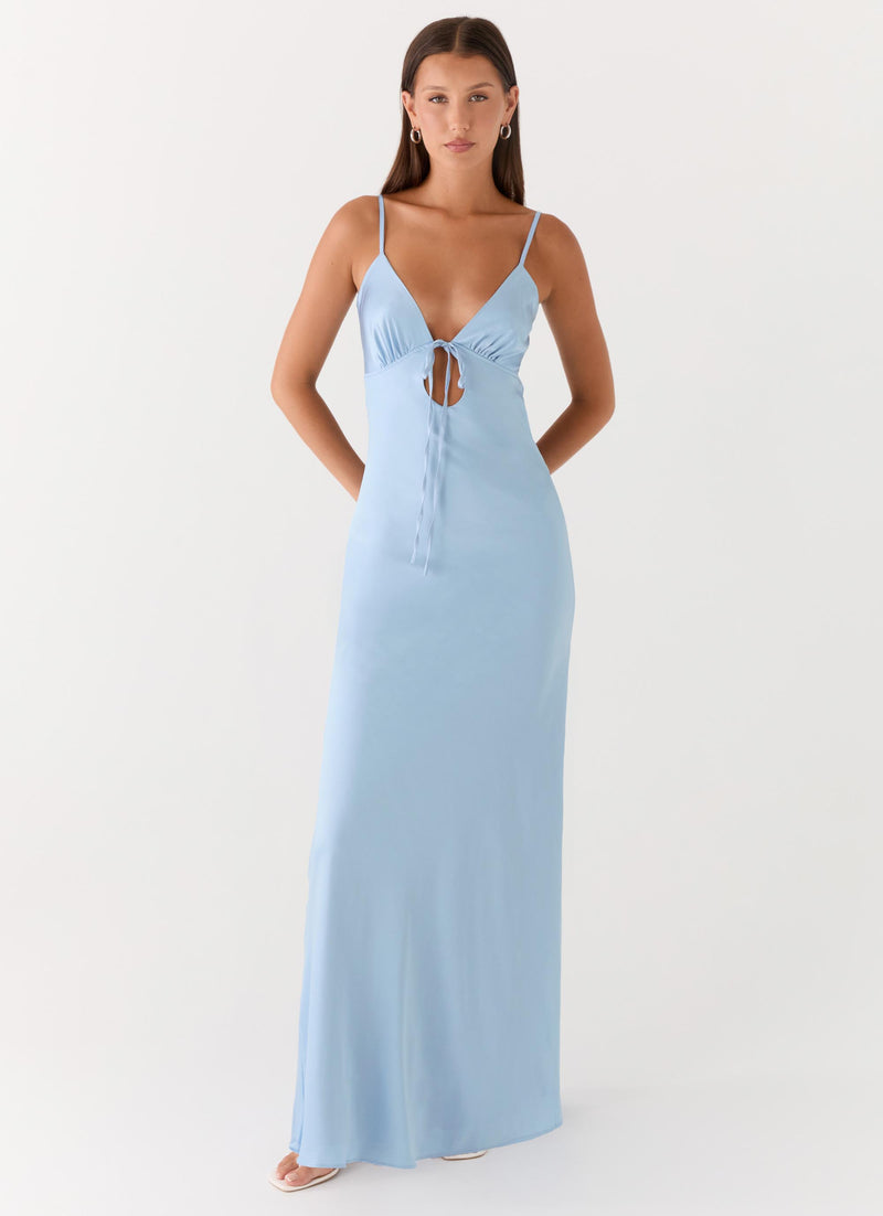 Flora Satin Maxi Dress - Ice Blue