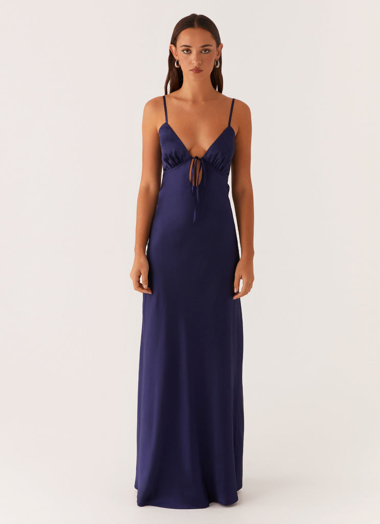 Flora Satin Maxi Dress - Navy