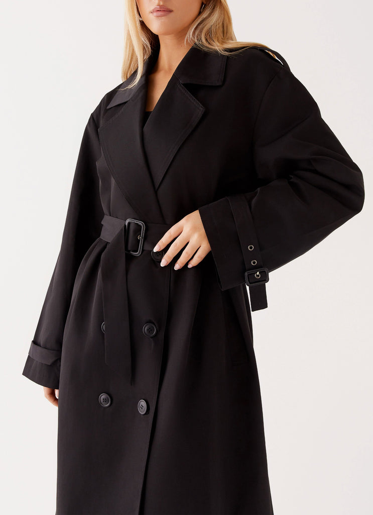 Frenchy Oversized Trench Coat Black