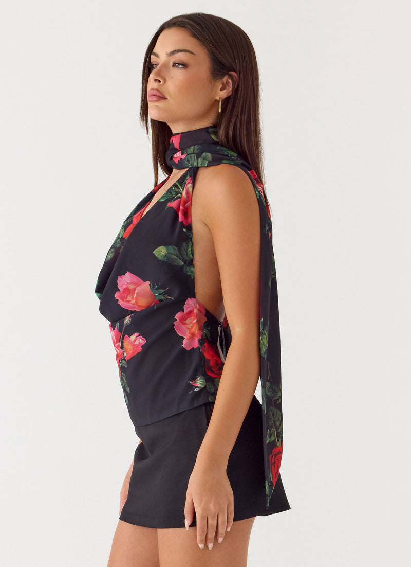 Get Me Halter Backless Top - Midnight Bloom
