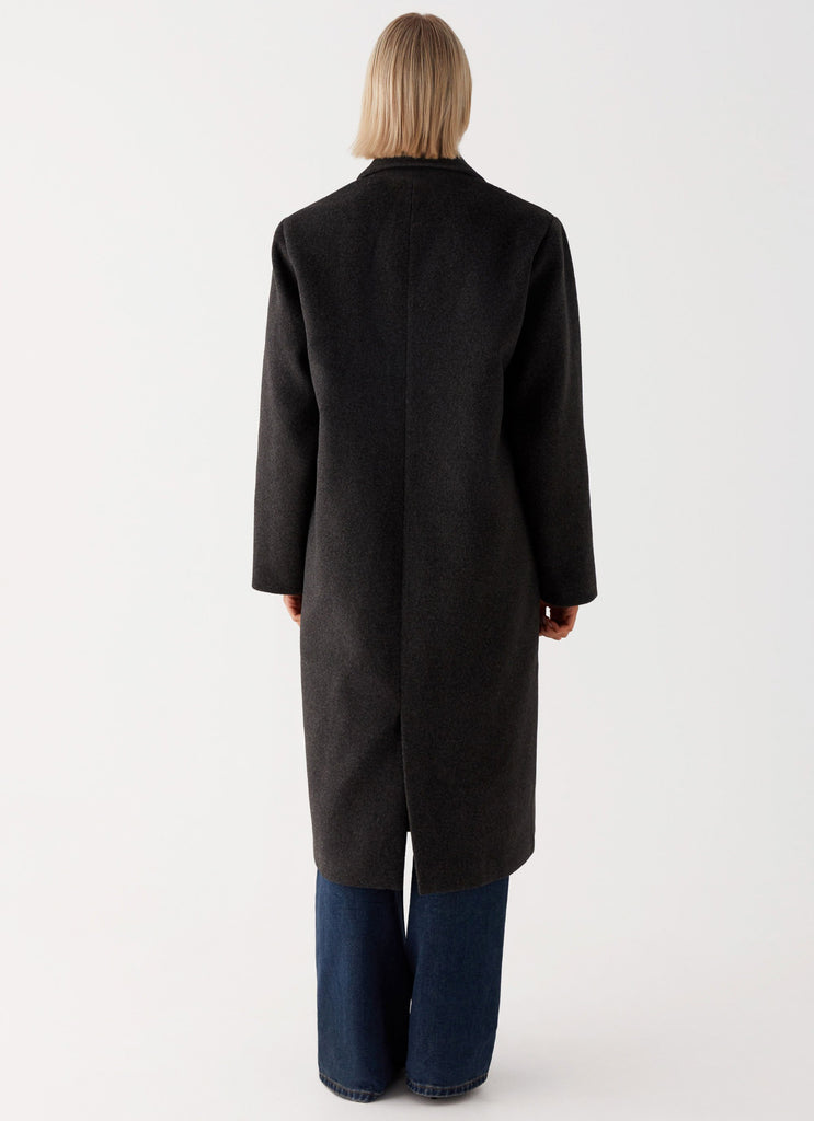 Womens Gianni Double Breast Coat in the colour Charcoal in front of a light grey background