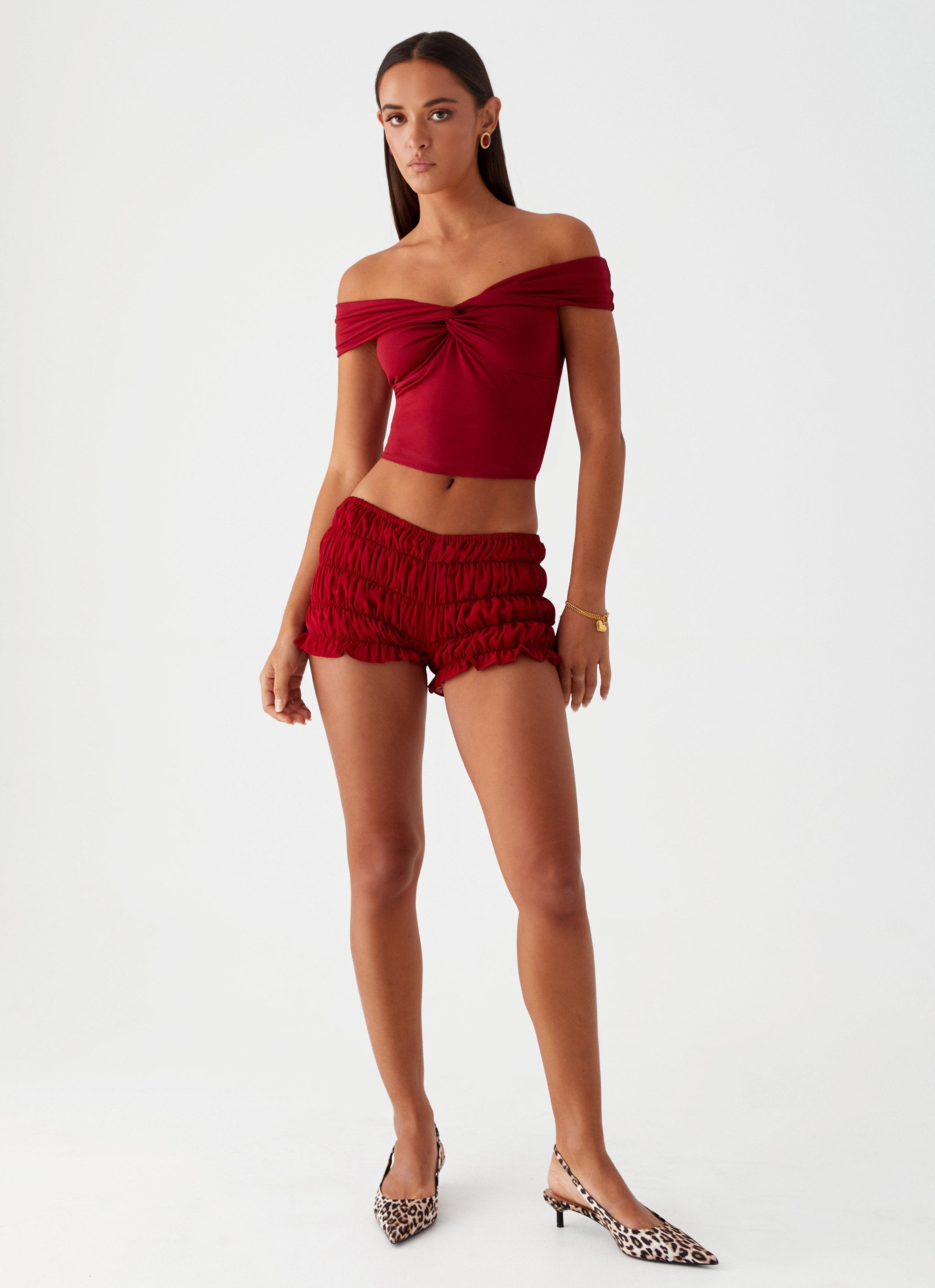 Girls red shorts store