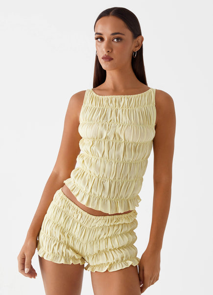 Girls Like Us Ruched Mini Shorts Yellow Peppermayo Canada