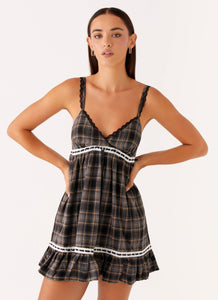 Gretta Mini Dress - Brown Check