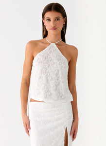 Griff Backless Jacquard Top - White