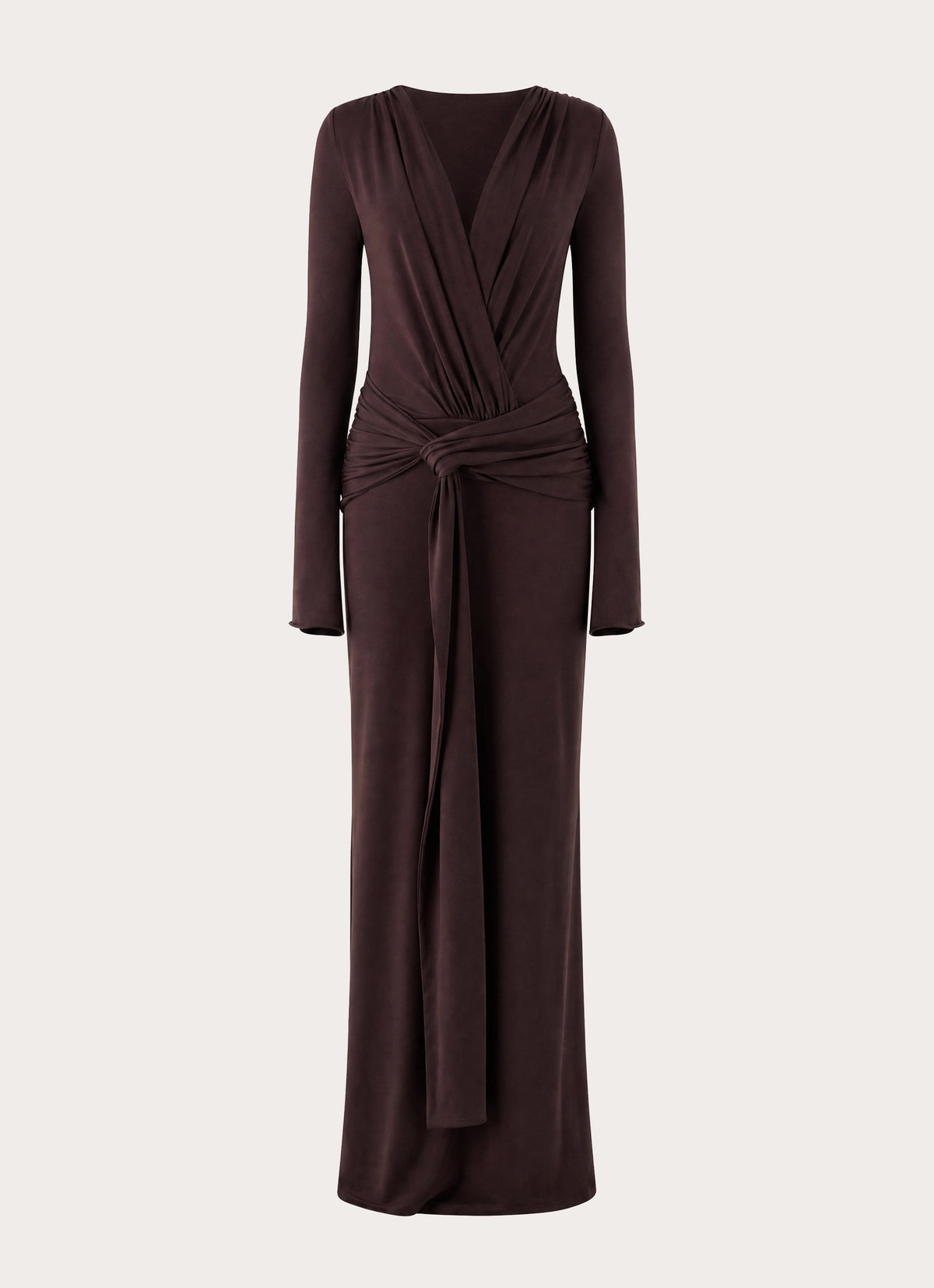 Gustin Long Sleeve Sash Maxi Dress - Chocolate