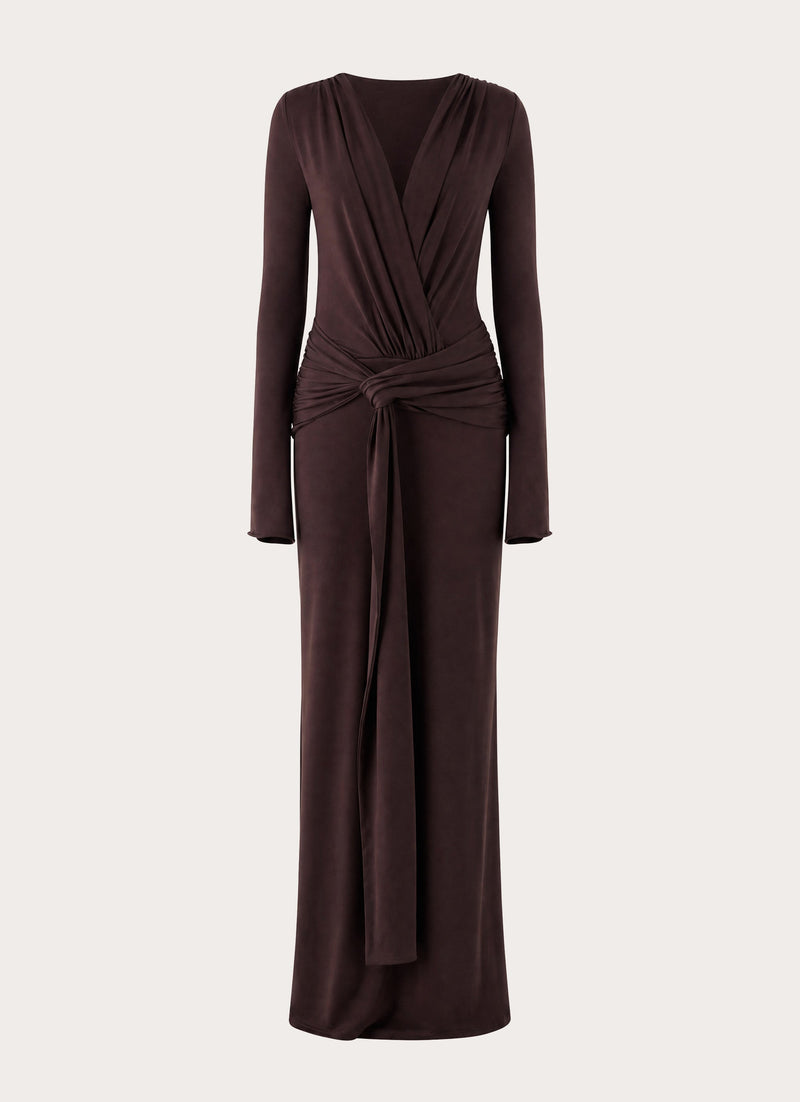 Gustin Long Sleeve Sash Maxi Dress - Chocolate