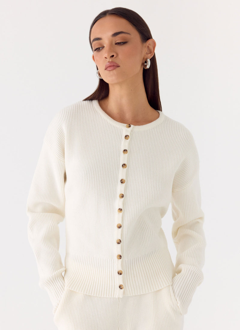 Harrison Cinched Knit Cardigan - Ivory