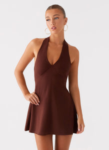 Heavy Hearted Linen Mini Dress - Brown